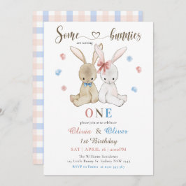 Invitación Niño Chica gemela algunos conejitos primer cumplea