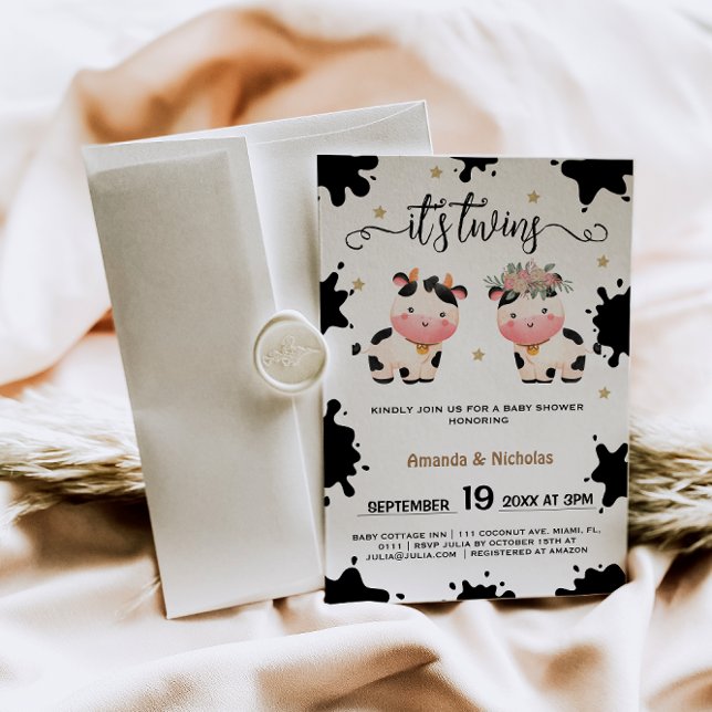 Invitación Niño Chica gemela Santo Vaca Tema Baby Shower (Subido por el creador)