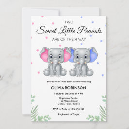 Invitación Niño Chica gemelo elefante lindo Baby Shower