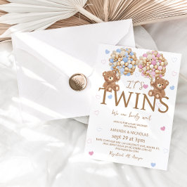 Invitación Niño Chica gemelos con globos Baby Shower ruso