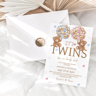 Invitación Niño Chica gemelos con globos Baby Shower ruso