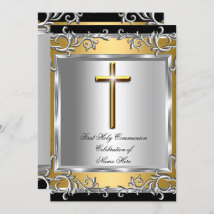 Invitación Niño Chica Primera Santa Comunión Plata Oro 2