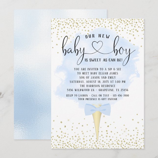 Invitación Niño Chupa y Ve Algodón de Azúcar Baby Shower (Anverso / Reverso)