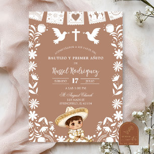 Invitación Niño Cielito Lindo Marrón Bautizo y Primer Cumplea