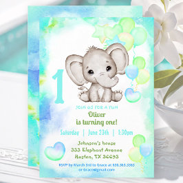 Invitación Niño colorido de verano elefante lindo primer cump