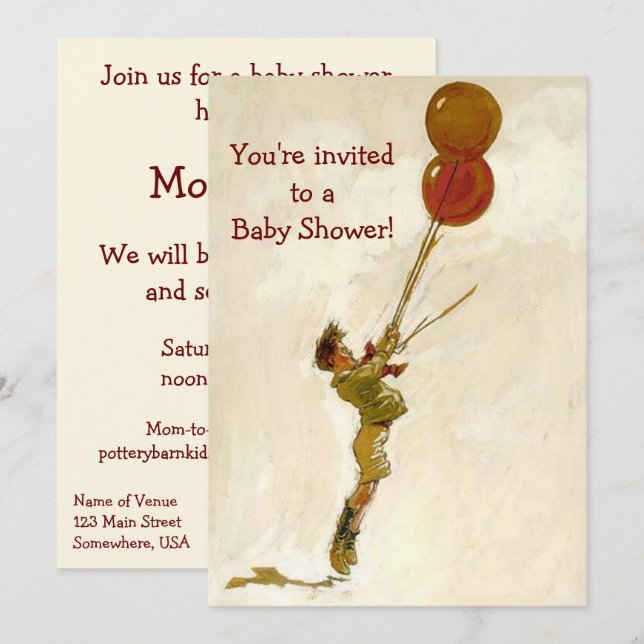 Invitación Niño con globos rojos, Baby Shower infantil (Anverso / Reverso)