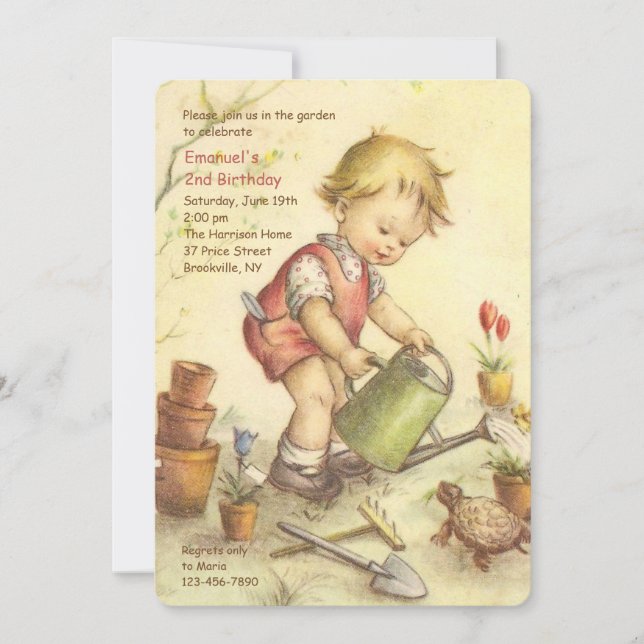 Invitación Niño Con Regadera (Anverso)
