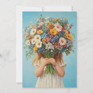 Invitación Niño con un exuberante Bouquet de Flor Silvestre