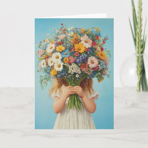 Invitación Niño con un exuberante Bouquet de Flor Silvestre