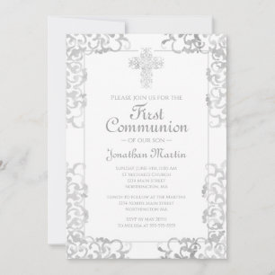 Invitación Niño cristiano de la primera comunión cruzada en D