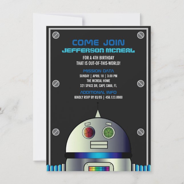 Invitación niño CUALQUIER EDAD espacio ROBOT BIRTHDAY fiesta  (Anverso)