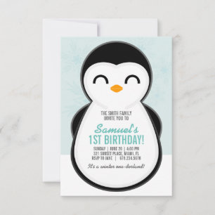 Invitación niño CUALQUIER EDAD invierno PENGUIN CUMPLEAÑOS li