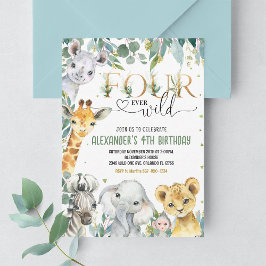 Invitación Niño Cuatro animales salvajes de la jungla de oro