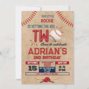 Invitación Niño de 2º cumpleaños del béisbol