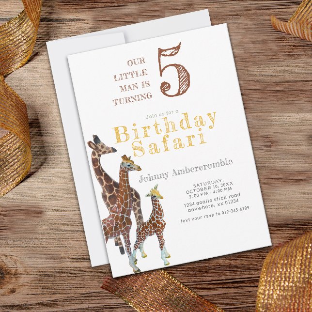 Invitación Niño de 5 años Giraffe Safari cumpleaños (Giraffe Child Birthday Invitation)