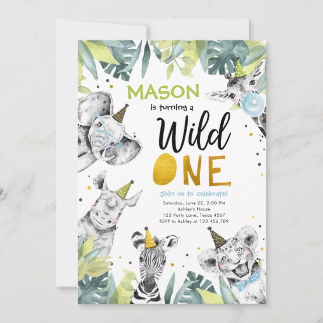 Invitación Niño de animales salvaje de un Fiesta Safari por p (Anverso)