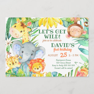 Invitación Niño de animales salvajes de Safari, primer cumple