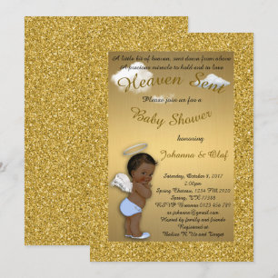 Invitación Niño de Baby Shower, afroamericano, ángel de bebé,