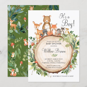 Invitación Niño de Baby Shower Rustic Woodland Animals