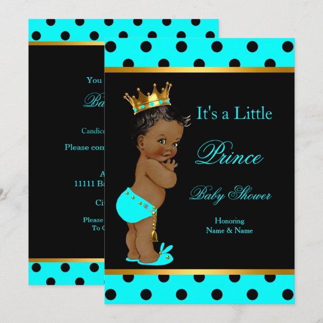 Invitación Niño de Baby Shower Verde azulado de etnia negra (Anverso / Reverso)