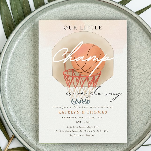 Invitación Niño de baloncesto Deportivo Baby Shower Nuestro P (Basketball Boy Sports Baby Shower Our Little Champ Invitation)