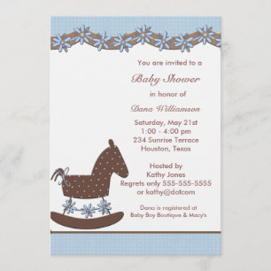 Invitación Niño de caballo de balancín azul marrón ducha