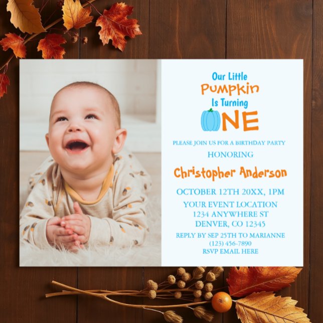 Invitación Niño de calabaza pequeño primer cumpleaños (Subido por el creador)