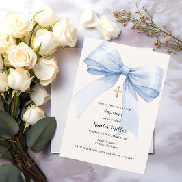 Invitación Niño de crema azul Bautismo