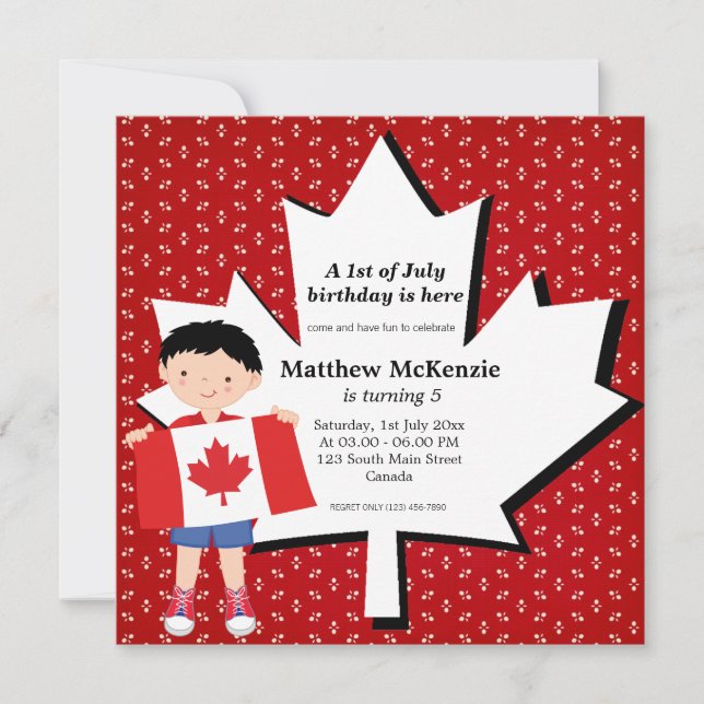 Invitación Niño de cumpleaños canadiense (Anverso)