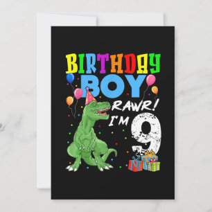 Invitación Niño de cumpleaños de 9 años T Rex Dinosaur