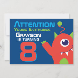 Invitación Niño de cumpleaños de Alien 8invitación naranja az