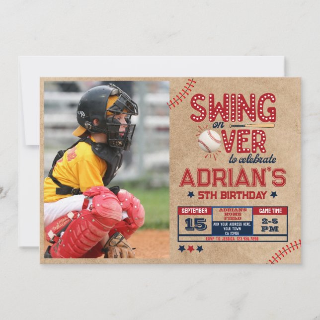 Invitación Niño de cumpleaños de Béisbol (Anverso)