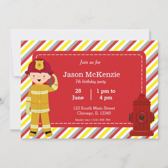 Invitación Niño de cumpleaños de bomberos (Anverso)