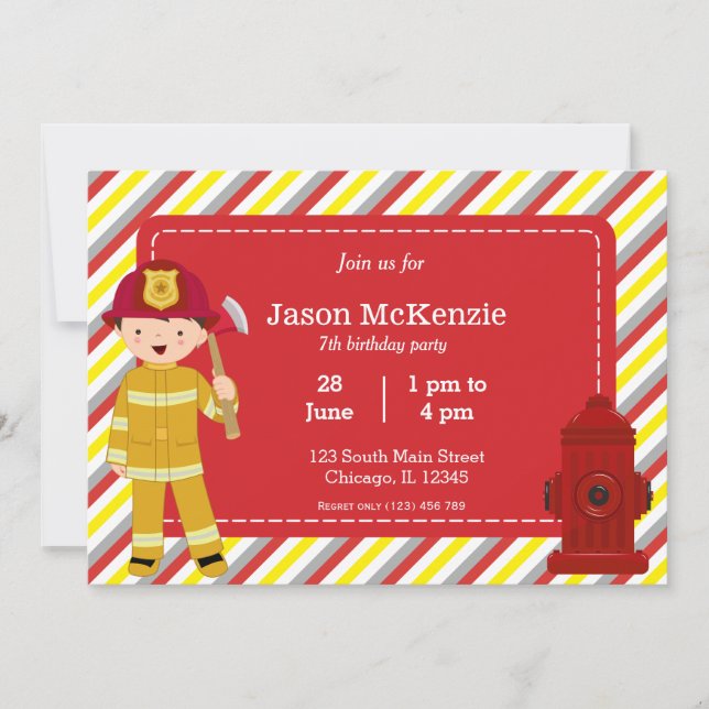Invitación Niño de cumpleaños de bomberos (Anverso)
