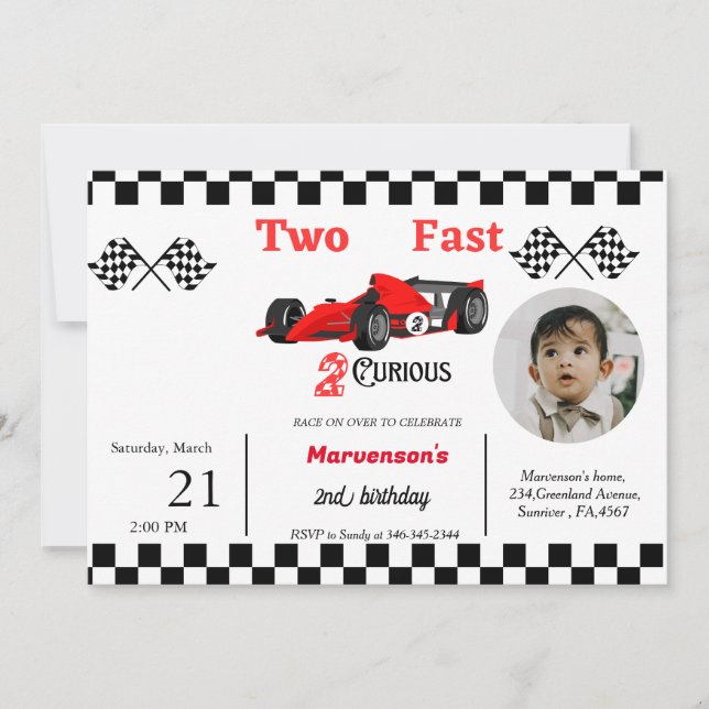 Invitación niño de cumpleaños de coche de Carreras que crece  (Anverso)