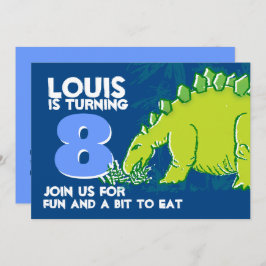 Invitación Niño de cumpleaños de Dinosaur 8invitación azul ve