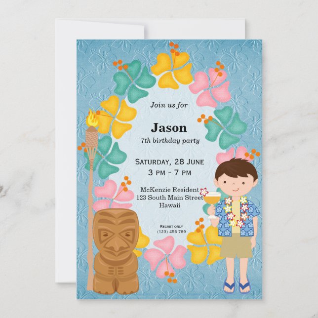 Invitación Niño de cumpleaños de Hawái (Anverso)