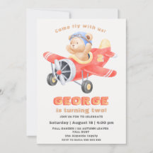 Niño de cumpleaños del avión del piloto del oso ad