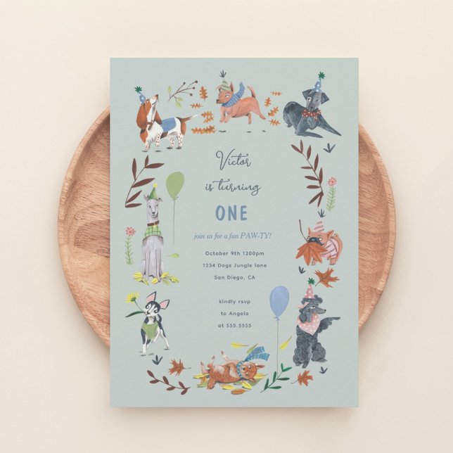 Invitación Niño de cumpleaños Paw-ty perros adorables cachorr (Birthday Paw-ty cute puppy dogs Invitation kids party)