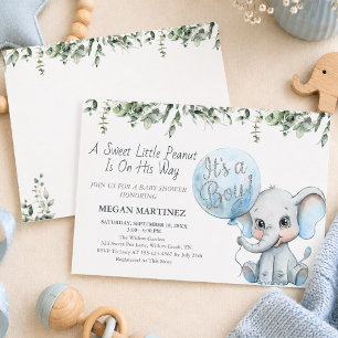 Invitación Niño de elefante azul Cumpleaños de bebé Little Pe
