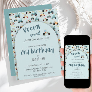 Invitación Niño de granja de Cute Tractor en 2º cumpleaños In