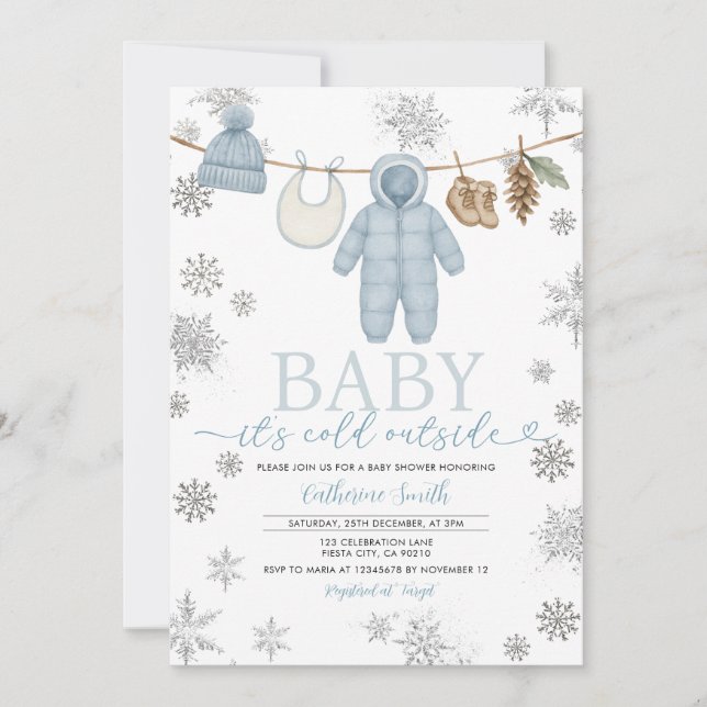 Invitación Niño de invierno azul frío fuera de Baby Shower (Anverso)