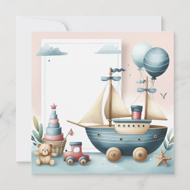 Invitación Niño de juguete de barco (Anverso)