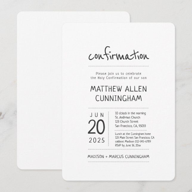 Invitación Niño de la confirmación sagrada| Moderna + Simple (Anverso / Reverso)