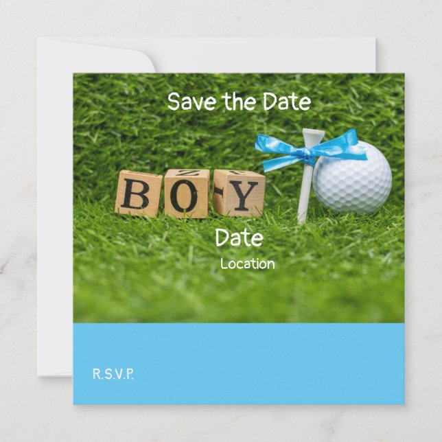 Invitación Niño de la ducha de bebé de golf con cinta azul en (Anverso)