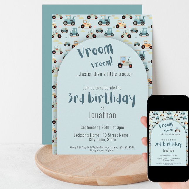 Invitación Niño de la granja de Cute Tractor en tercer cumple (Subido por el creador)