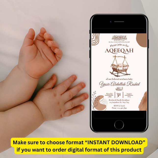 Invitación Niño de la guardería Boho Aqiqah Aqeeqa musulmán r (Subido por el creador)