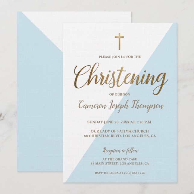 Invitación Niño de la infancia de la cristiandad del oro blan (Anverso / Reverso)