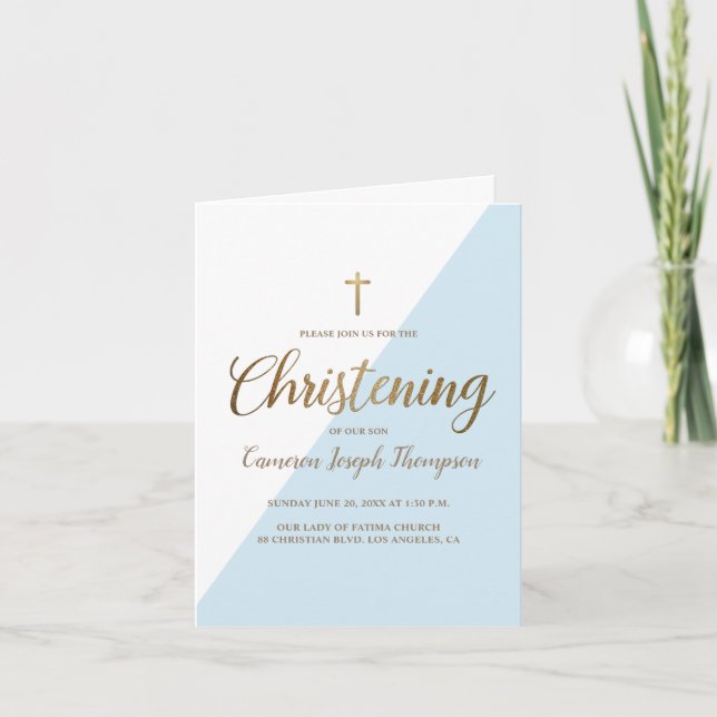 Invitación Niño de la infancia de la cristiandad del oro blan (Anverso)