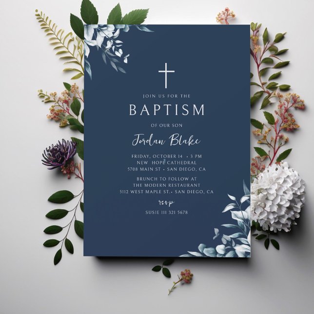 Invitación Niño de la Marina Azul Bautismo moderno (Subido por el creador)